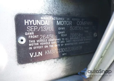 2002 Hyundai Santa Fe Gls/Lx from USA, damaged, VIN KM8SC13D02U164618